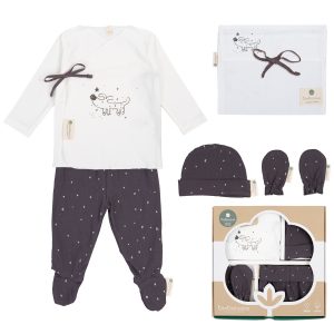 conjunto algodon 5 piezas perrito blanco/gris 0-1 mes coimasa