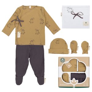 conjunto algodon 5 piezas dinosaurios camel/gris 0-1 mes coimasa
