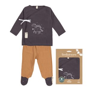 conjunto algodon dinosaurio gris/camel 0-1 mes coimasa