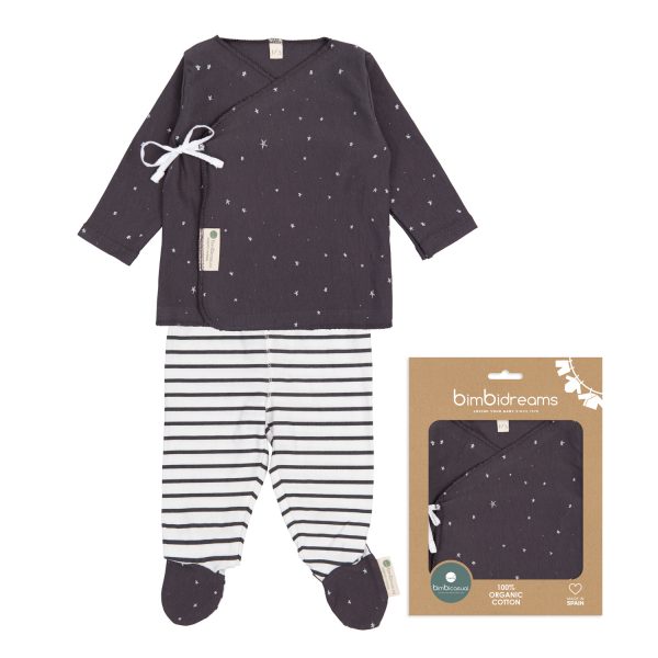 conjunto algodon estrellas-rayas blanco/gris marengo 0-1 mes coimasa