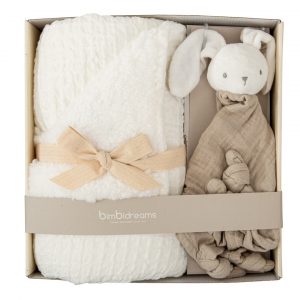 MANTA COCHE WAFFLE/CORALINA + DOUDOU BLANCO BIMBIDREAMS