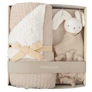 MANTA COCHE WAFFLE/CORALINA + DOUDOU GRIS BEIGE BIMBIDREAMS