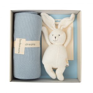 TOQUILLA TRICOT COCHE + PELUCHE AZUL GRIS BIMBIDREAMS