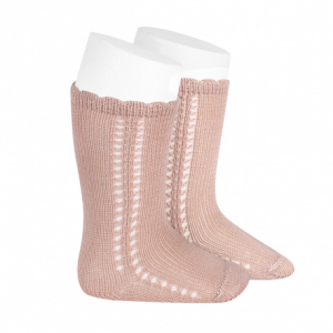 CALCETINES ALTOS CALADO ROSA EMPOLVADO CONDOR
