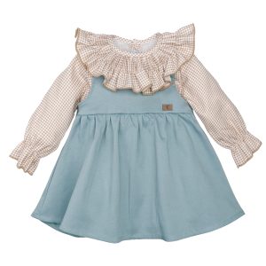 VESTIDO PICHI VERDE Y BEIGE CALAMARO